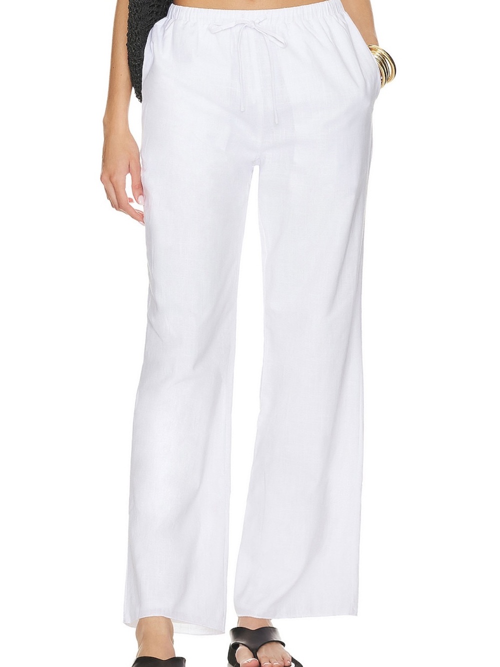 SNDYS x Revolve Women’s White Drawstring Linen Pants - Picture 3 of 4